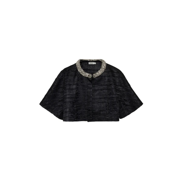 Elvessa Embellished Satin Jacket in Black