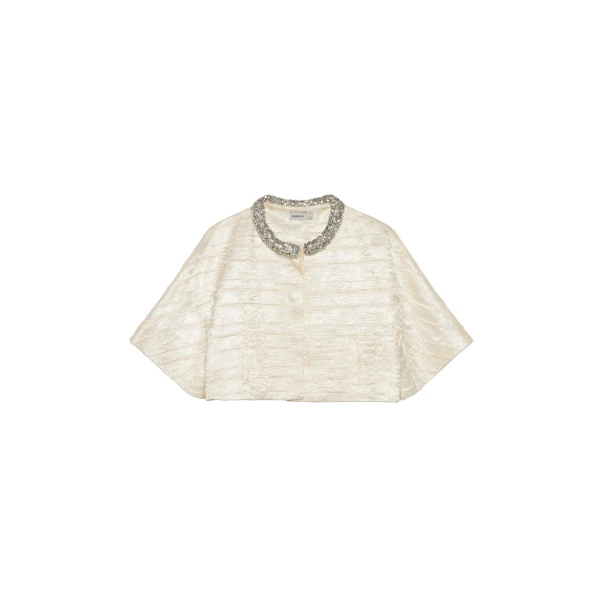 Elvessa Embellished Satin Jacket in Porcelain