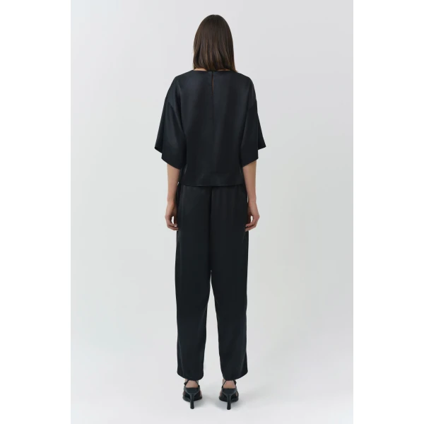 Faye Satin Side Slit Pant in Black - Image 5