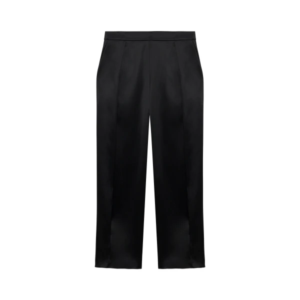 Faye Satin Side Slit Pant in Black