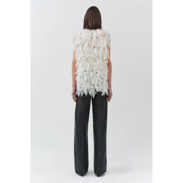 Fei Feathery Satin Top in Ivory - Image 5