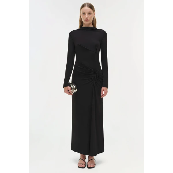 Ferrera Draped Jersey Midi Dress in Black - Image 6