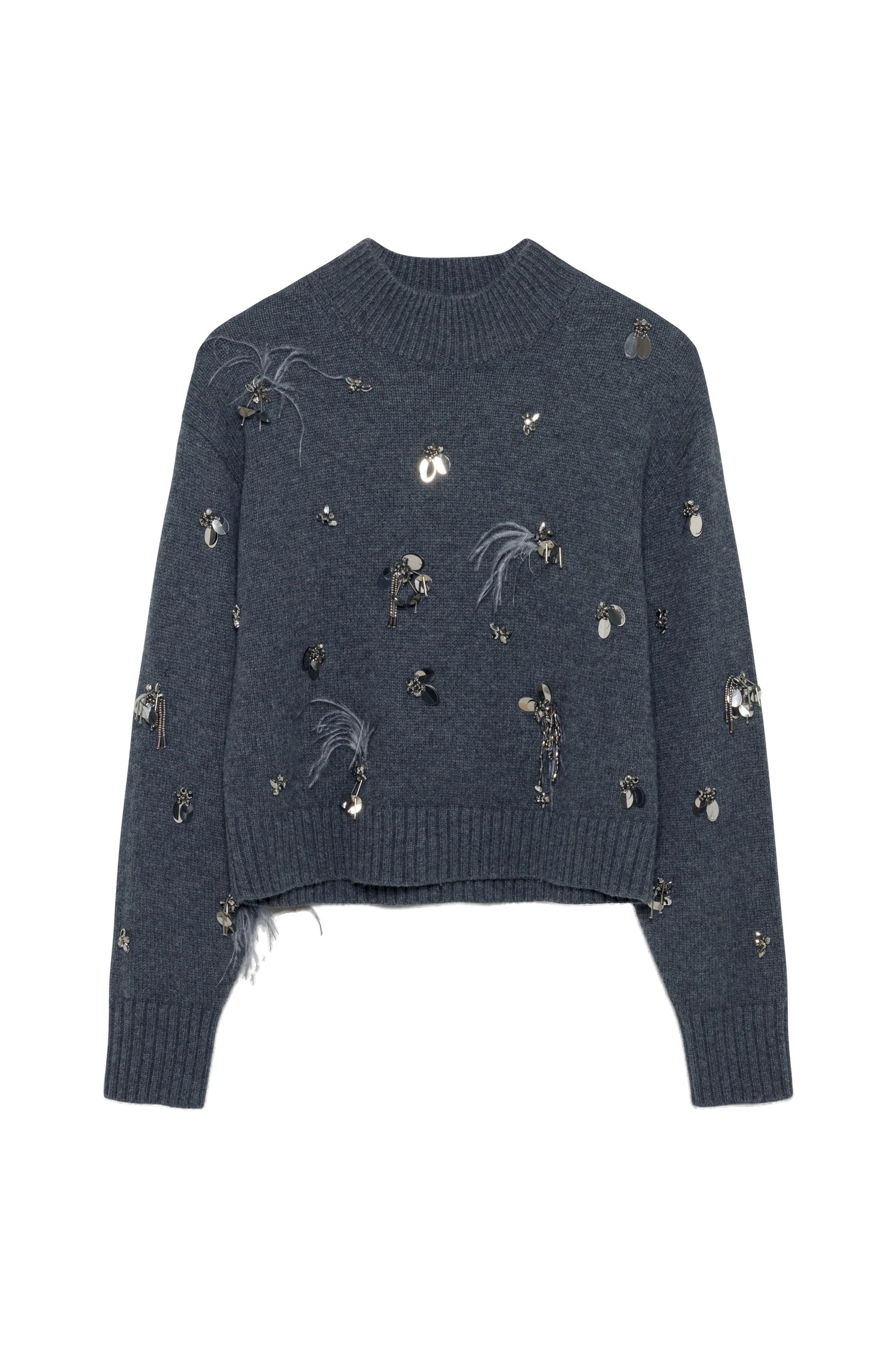 SIMKHAI Gabriette Embellished Sweater in Charcoal SIMKHAI Gabriette Embellished Sweater in Charcoal