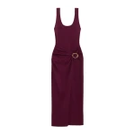 SIMKHAI Genne Draped Knit Midi Dress in Fig