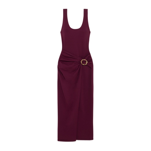 SIMKHAI Genne Draped Knit Midi Dress in Fig