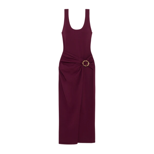 SIMKHAI Genne Draped Knit Midi Dress in Fig