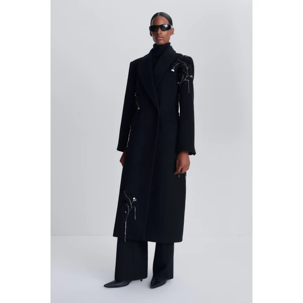 Gianni Embellished Wool Coat in Black - Image 5