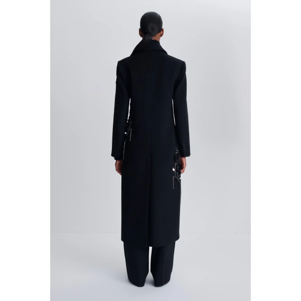Gianni Embellished Wool Coat in Black - Image 6