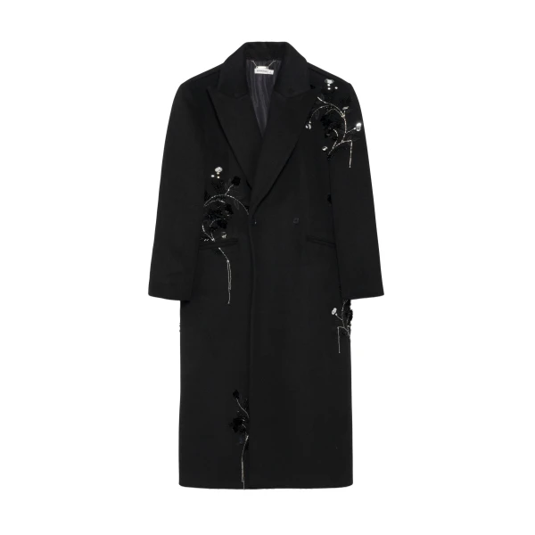 SIMKHAI Gianni Embellished Wool Coat in Black