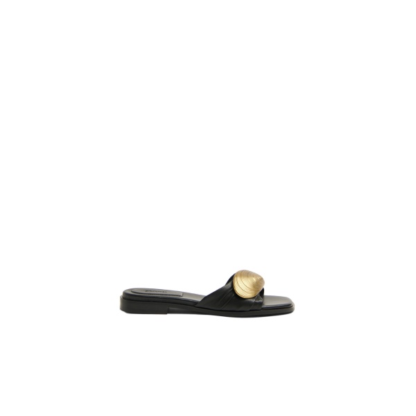 SIMKHAI Gigi Oyster Leather Flat Slide in Black Antique Gold