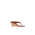 SIMKHAI Hazel Leather Thong Wedge in Saddle