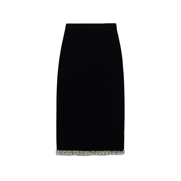 Idina Embellished Knit Midi Skirt in Black