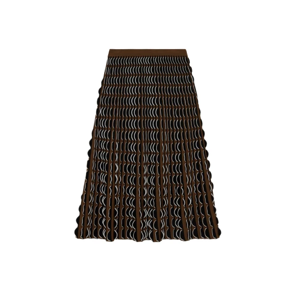 SIMKHAI Ike Scalloped Compact Knit Midi Skirt in Dark Ochre Multi