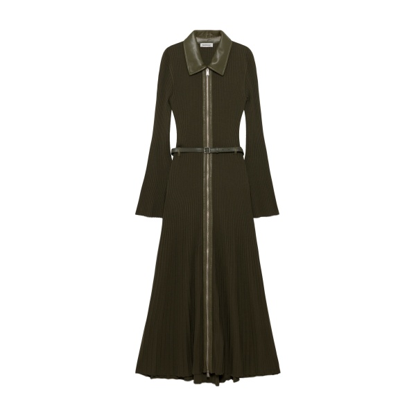 SIMKHAI Ismelle Collared Knit Midi Dress in Dark Olive