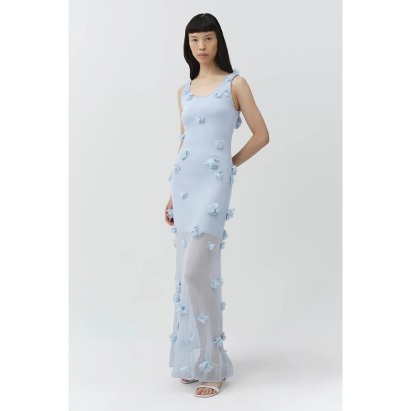 Ivi Floral Applique Midi Dress in Periwinkle Sky - Image 5