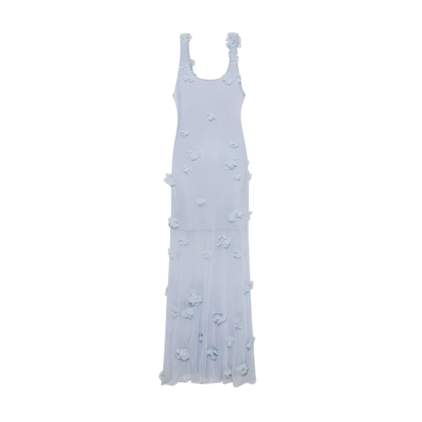 Ivi Floral Applique Midi Dress in Periwinkle Sky