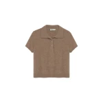 SIMKHAI Ivy Brushed Knit Polo in Light Otter