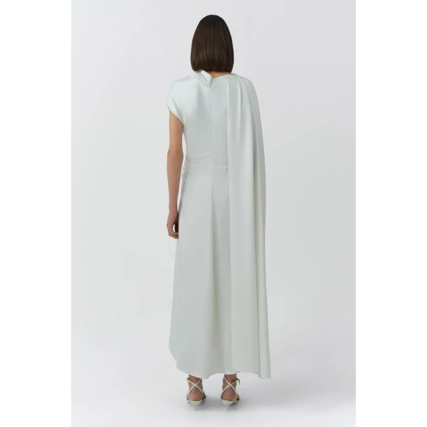 Jacka Satin Cape Midi Dress in Ivory - Image 5