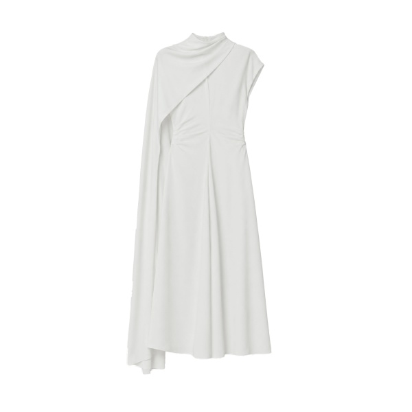 SIMKHAI Jacka Satin Cape Midi Dress in Ivory