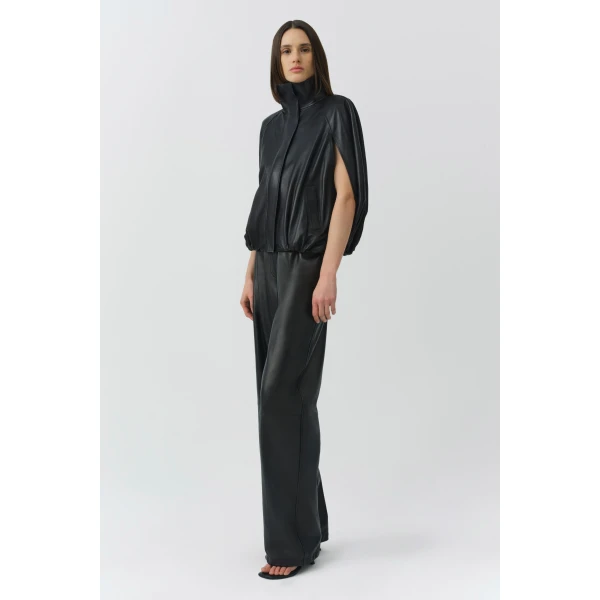 Jada Leather Cape Jacket in Black - Image 5