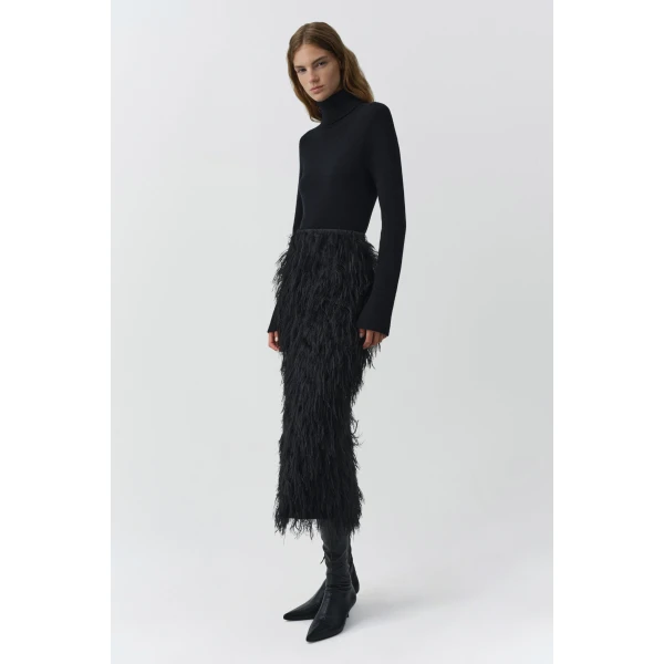 Jade Fringe Jacquard Midi Skirt in Black - Image 5