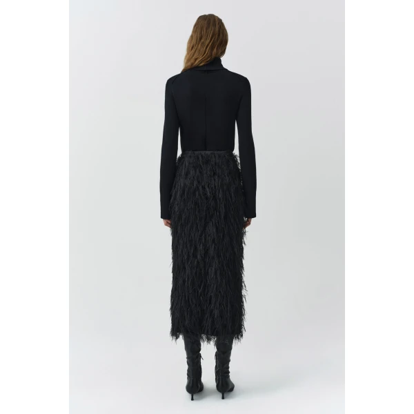 Jade Fringe Jacquard Midi Skirt in Black - Image 6