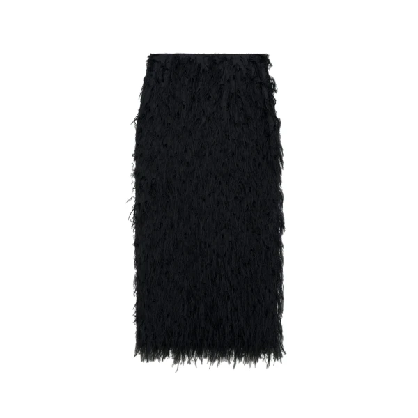 Jade Fringe Jacquard Midi Skirt in Black