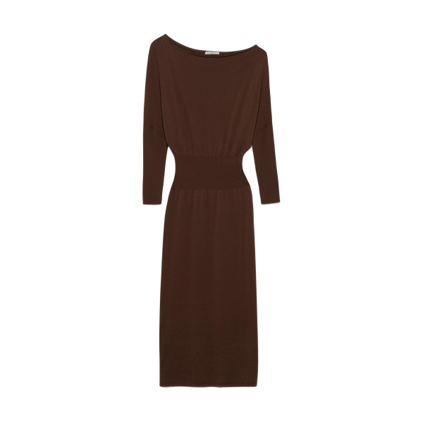 SIMKHAI Janese Off Shoulder Knit Midi Dress in Chocolate