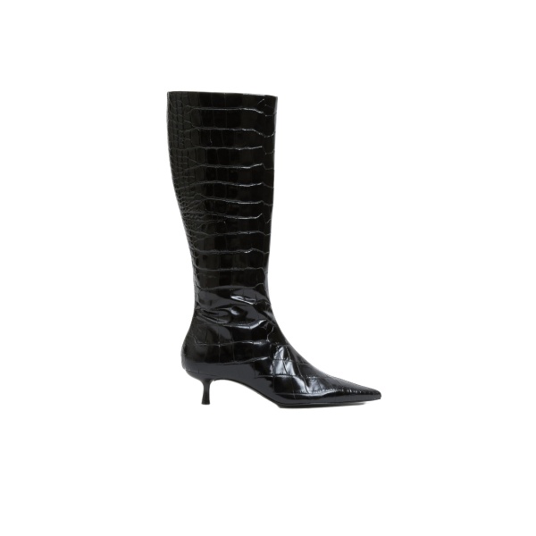 SIMKHAI Janine Croc-Embossed Leather Knee High Boot in Black