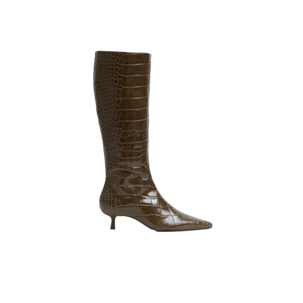 SIMKHAI Janine Croc-Embossed Leather Knee High Boot in Ivy