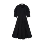 SIMKHAI Jazz Embellished Pintuck Midi Dress in Black