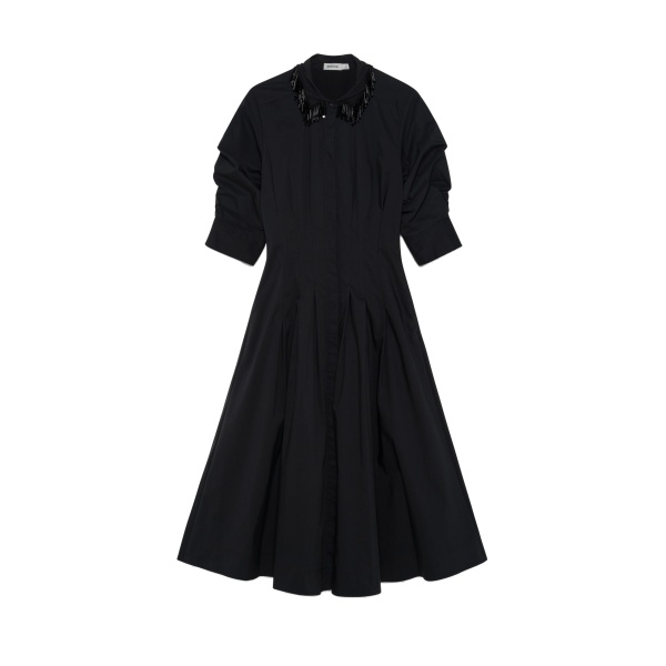 SIMKHAI Jazz Embellished Pintuck Midi Dress in Black