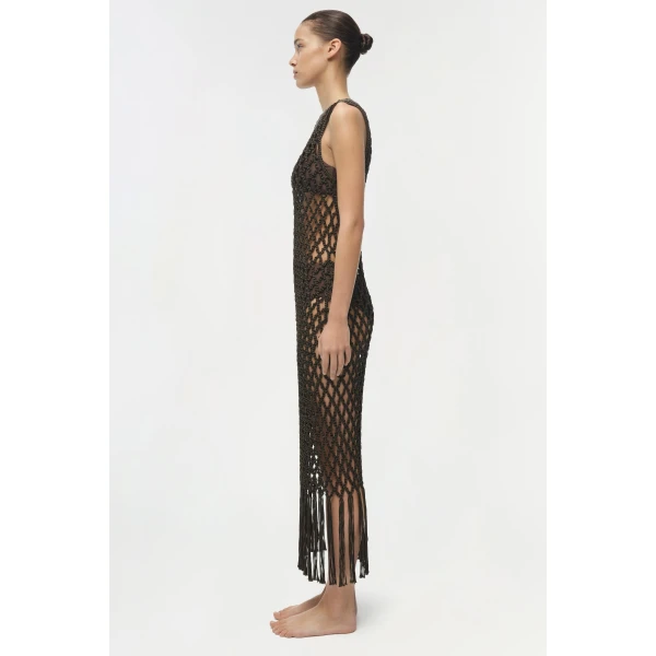 Jensen Macrame Midi Dress in Chocolate - Image 5