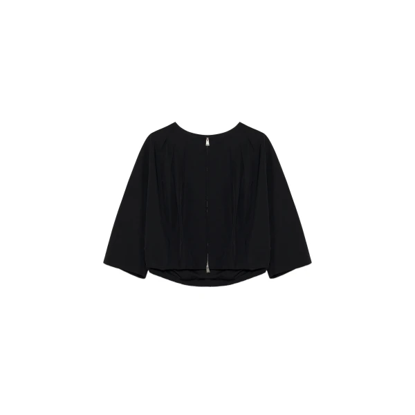 Jess Pleated Cotton Faille Jacket in Black