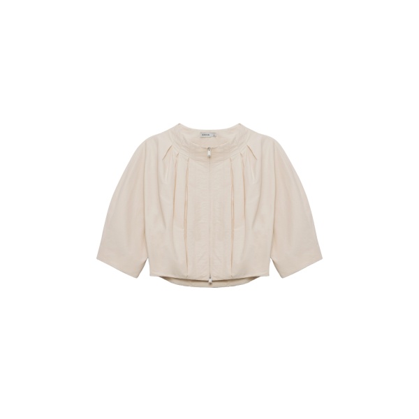 SIMKHAI Jess Pleated Cotton Faille Jacket in Stone