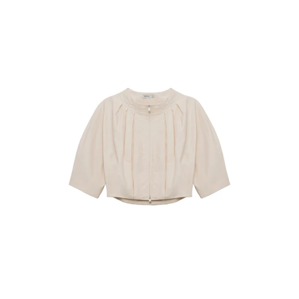 Jess Pleated Cotton Faille Jacket in Stone