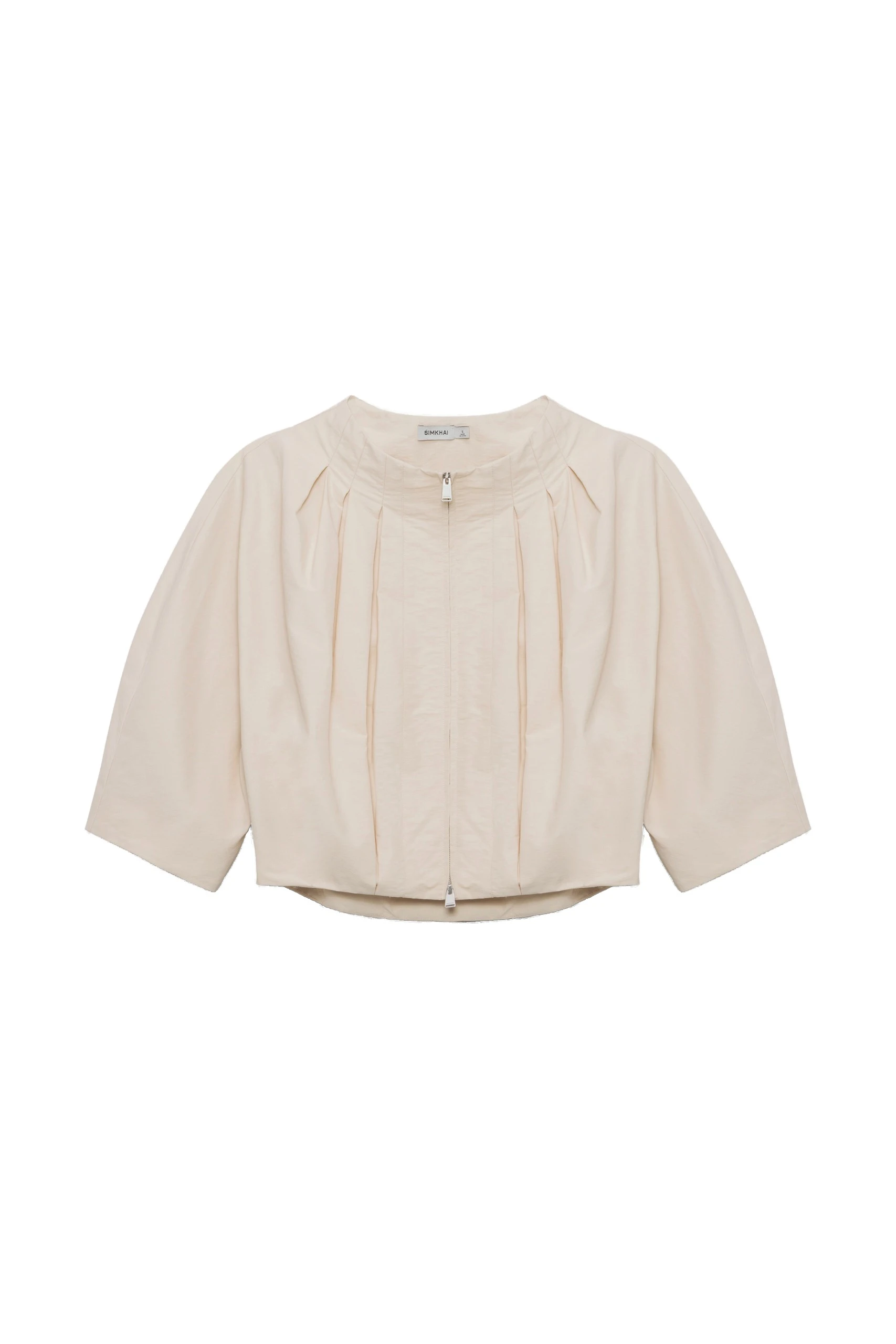 SIMKHAI Jess Pleated Cotton Faille Jacket in Stone SIMKHAI Jess Pleated Cotton Faille Jacket in Stone