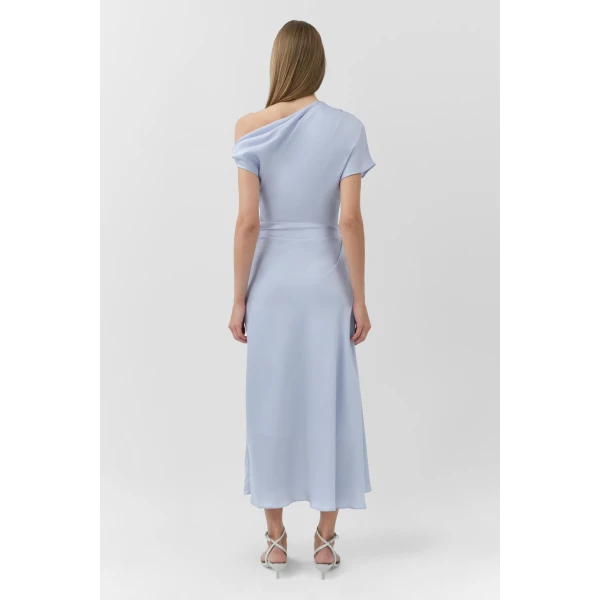 Joanna Off Shoulder Satin Midi Dress in Periwinkle Sky - Image 5