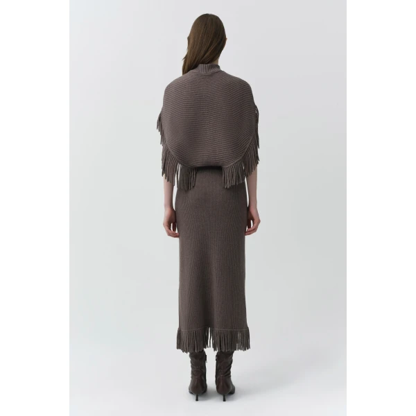 Jordan Knit Fringe Midi Dress in Mushroom Melange - Image 5