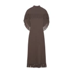 SIMKHAI Jordan Knit Fringe Midi Dress in Mushroom Melange