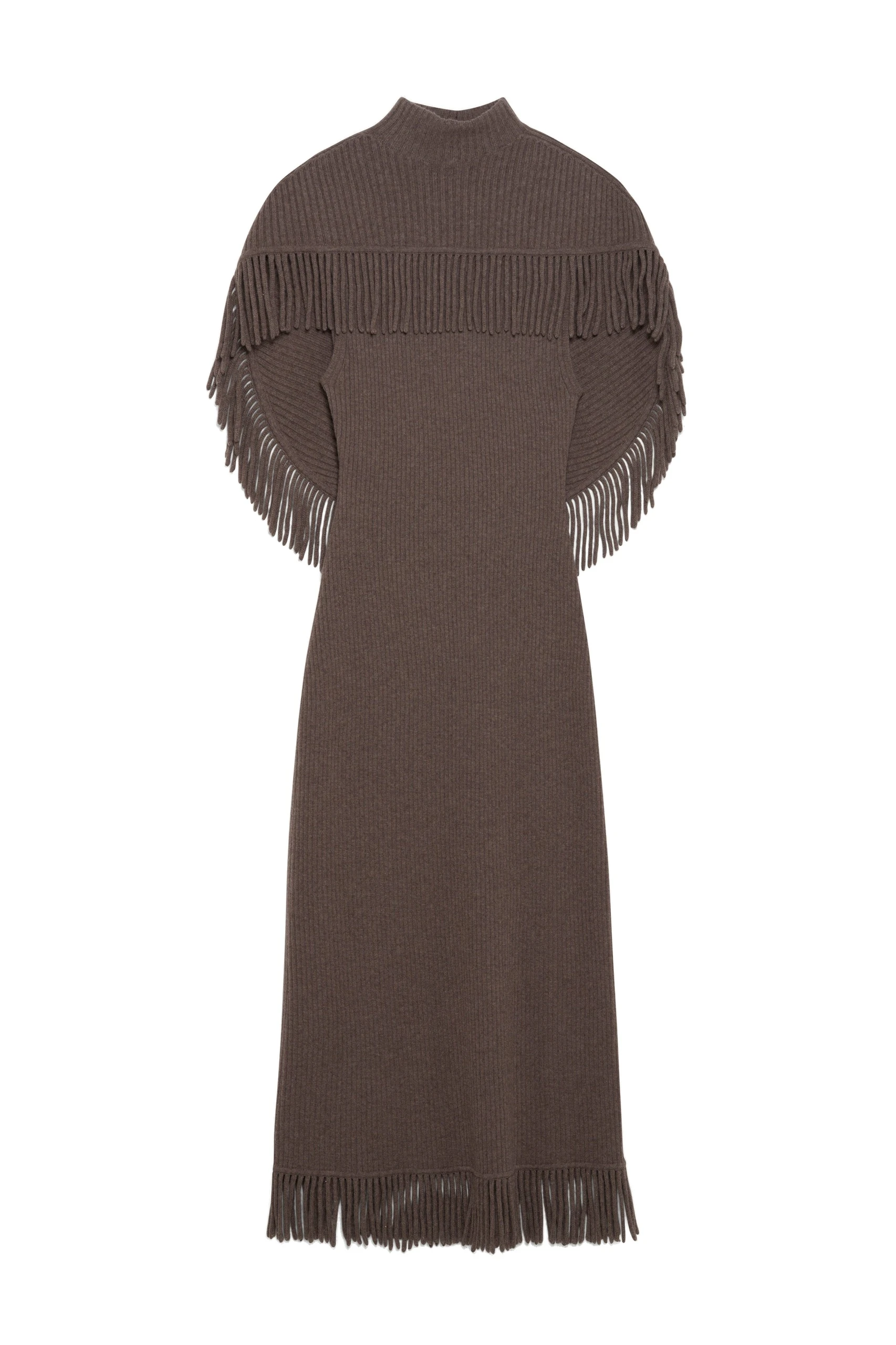 SIMKHAI Jordan Knit Fringe Midi Dress in Mushroom Melange SIMKHAI Jordan Knit Fringe Midi Dress in Mushroom Melange
