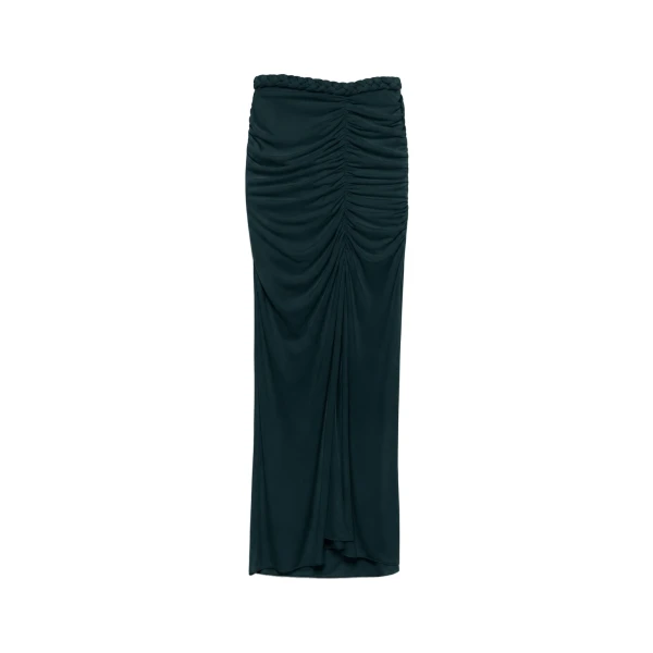 Juna Draped Jersey Midi Skirt in Everglade