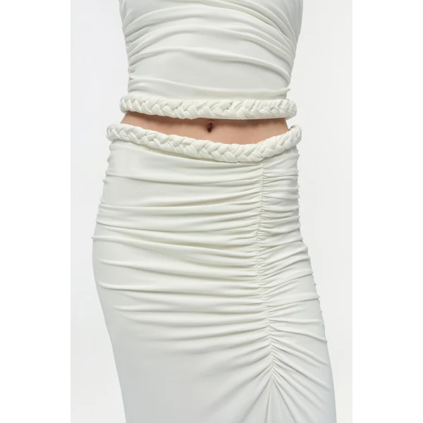 Juna Draped Jersey Midi Skirt in Ivory - Image 5