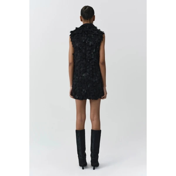 Karlene Feather Mini Dress in Black - Image 6
