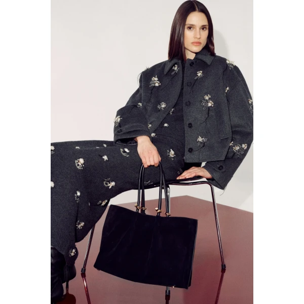 SIMKHAI Katya Embellished Wool Jacket in Dark Charcoal