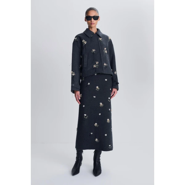 SIMKHAI Katya Embellished Wool Jacket in Dark Charcoal