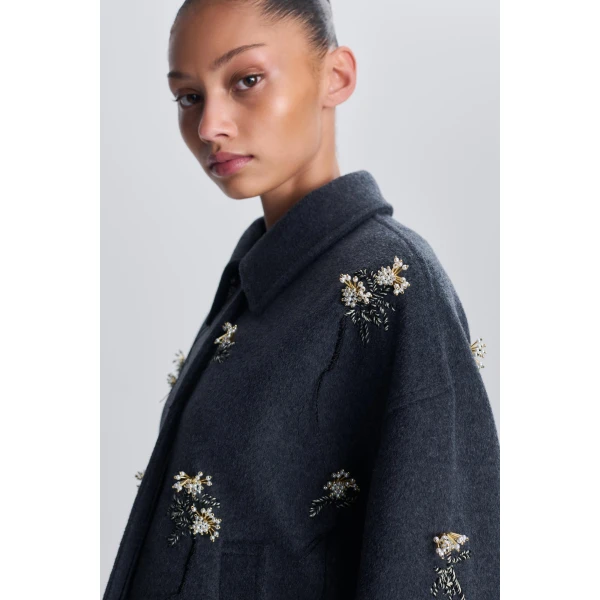SIMKHAI Katya Embellished Wool Jacket in Dark Charcoal