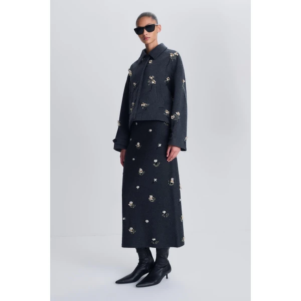SIMKHAI Katya Embellished Wool Jacket in Dark Charcoal