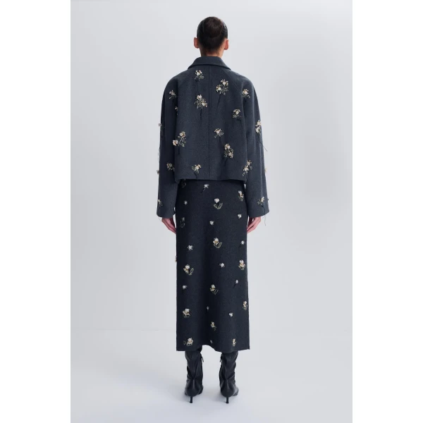 SIMKHAI Katya Embellished Wool Jacket in Dark Charcoal