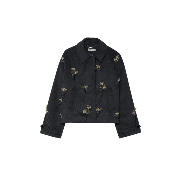 SIMKHAI Katya Embellished Wool Jacket in Dark Charcoal | Jackets | Coveti